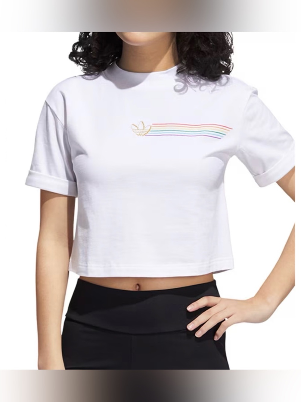 NWT adidas Women's Originals Pride Linear Crop T-shirt In White (Sz L)